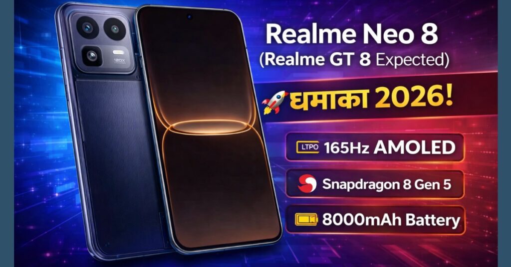 Realme Neo 8 (Realme GT 8 Expected) धमाका 2026: 165Hz Display, Snapdragon 8 Gen 5 और 8000mAh बैटरी | कीमत जानें